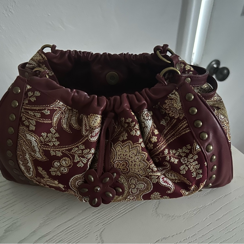 Isabella Fiore Burgundy and Gold Paisley Shoulder Bag
